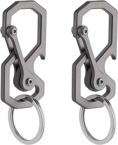 Vista 8 de Tibitdeer Titanium Keychain, Multifunctional Carabiner Clip Key chain Heavy Duty Car Key Organizer with Bottle Opener K1 Gris