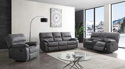 Vista 14 de Betsy Furniture 8007 - Juego de sofá reclinable de microfibra para sala de estar (Gris, Sofá + Sillón reclinable)