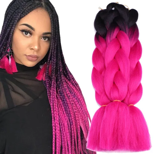 Vista 2 de Extensiones de cabello de trenzas jumbo, 3 unidades, color negro puro, 24 pulgadas, 3.53 oz/unidad para trenzado de caja torcida (1B negro)