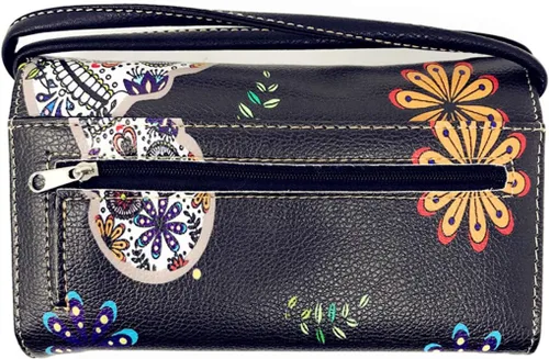 Vista 6 de Texas West Bolso de mano Flora Candy Skull para mujer y cartera a juego en 3