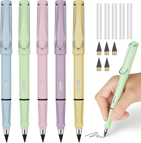Vista 15 de Ainiv Lápiz de color sin tinta, 12 juegos de lápiz infinito sin afilar, reutilizable, con 12 puntas reemplazables de color extra para escribir
