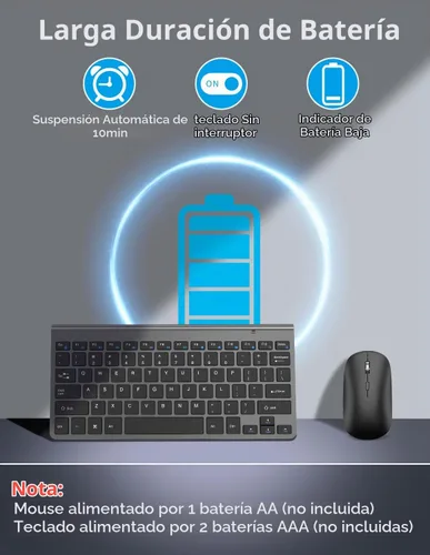 Vista 4 de Combo compacto de teclado y mouse inalámbricos, mini teclado de viaje portátil y mouse silencioso con receptor USB, clic silencioso, tamaño pequeño
