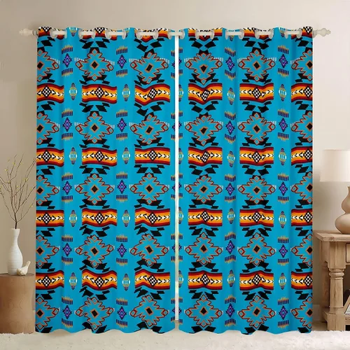 Vista 10 de Cortinas y cortinas occidentales de 76 x 45 pulgadas, cortinas aztecas, exóticas, nórdicas, bohemias, opacas, tribu india, geometría, étnica