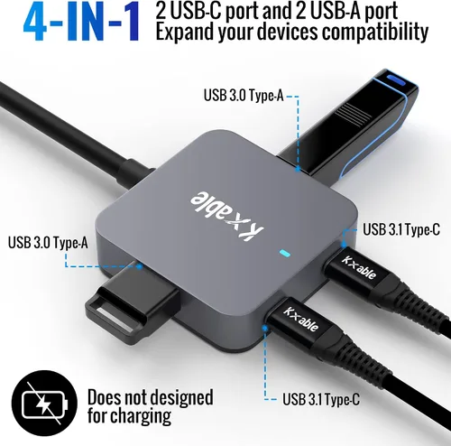 Vista 2 de Cable de extensión USB mejorado de 15 pies con 4 puertos (2 A + 2 C), cable extensor USB 3.0 tipo A, hub divisor Y, macho tipo A a hembra + cable