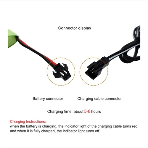 Vista 6 de Qsmily® Paquete de baterías de 6 V, batería recargable Ni-MH AA de 2000 mAh con conector SM y cable de cargador USB, adecuada para luz solar al aire