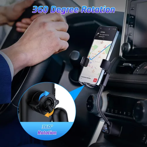Vista 4 de Soporte para encendedor de cigarrillos, soporte giratorio de 360° para automóvil con doble puerto de carga USB, cuello de cisne ajustable, soporte