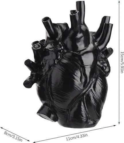 Vista 6 de MANMAOHE - Florero anatómico negro con forma de corazón para flores, esculturas de corazón, decoración del hogar, 4.3 x 6 pulgadas