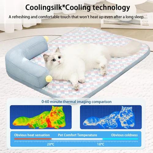 Vista 2 de Camas para gatos con almohada para interiores, alfombrillas de verano extraíbles lavables y refrescantes para mascotas Azul