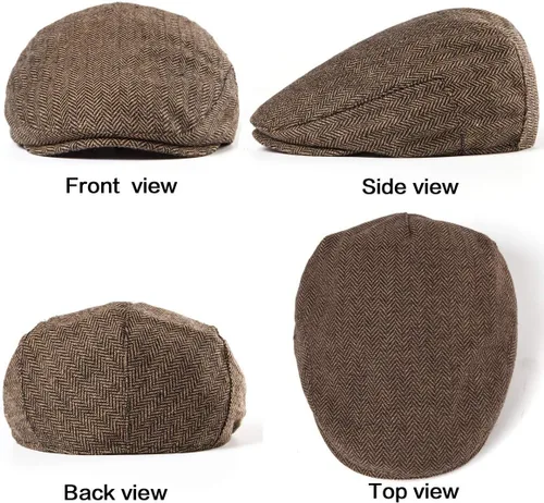 Vista 6 de Newsboy - 2 gorras de tweed ajustables para hombre, estilo irlandés, periodista, universitario y Gatsby