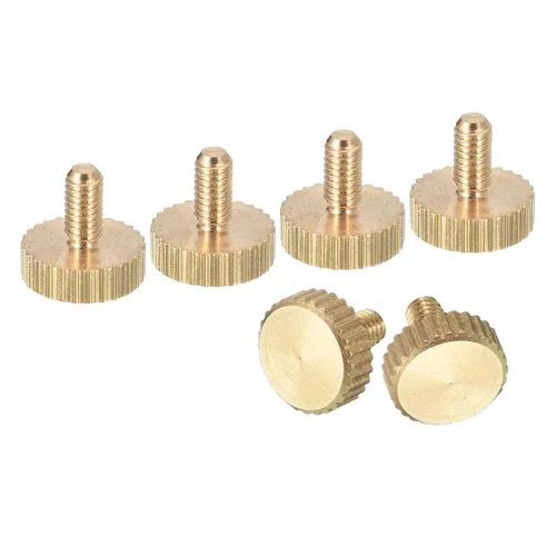 Vista 32 de uxcell Tornillos moleteados M3x4mm, 4 piezas de cabeza moleteada plana totalmente roscados, tornillos de latón para pulgar, pernos de agarre Fully