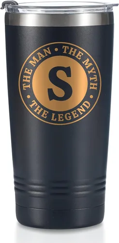 Vista 42 de Taza The Man the Myth the Legend con iniciales, vaso de viaje de acero inoxidable con monograma para hombres, divertida taza de café personalizada