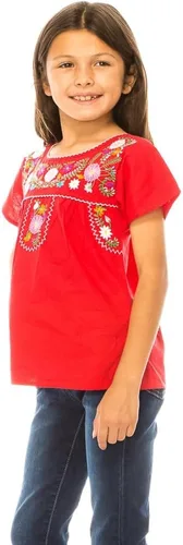 Vista 4 de Blusa bordada tradicional Puebla Mexicana para niña talla 4-14