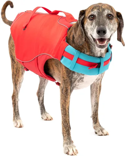 Vista 8 de Kurgo Surf n' Turf Life Jacket, Chili Red, Small Life Vest for Active Water Dogs, 2 Control Handles, 3 Adjustment Points, Reflective Trim, Leash