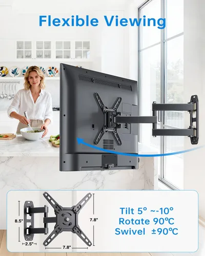 Vista 6 de Soporte de pared para monitor de TV giratorio de movimiento completo para televisores de 13 a 43 pulgadas, brazos articulados, rotación de extensión