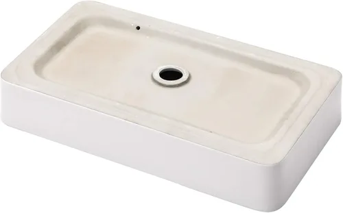 Vista 28 de Fregadero de baño de recipiente, semiempotrado, blanco y negro, 19 x 12 pulgadas, sobre encimera, fregaderos de cerámica rectangulares, encimera