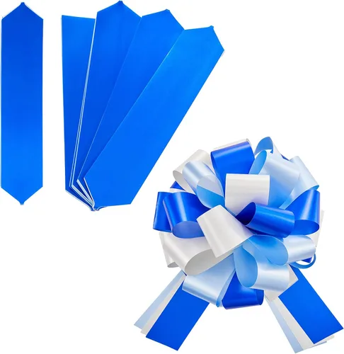 Vista 2 de Lazo grande para automóvil de 20 pulgadas, color azul y blanco, grande, para envolver regalos, con cinta de 20 pies para regalo, decoración