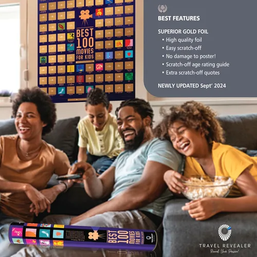 Vista 8 de Travel Revealer Póster para raspar 100 películas para niños. Lista de mejores películas familiares de todos los tiempos. Póster de película
