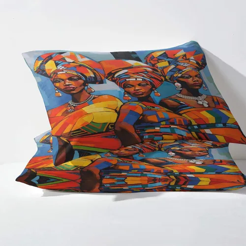 Vista 3 de Sábanas de mujer africana, tamaño matrimonial, sábanas tribales, sábanas y fundas de almohada estampadas de 4 piezas, sábana bajera ajustable