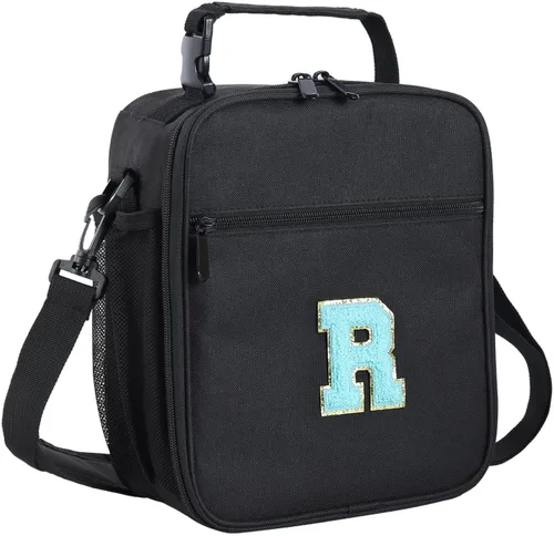 Vista 27 de ELEFOCUS Lonchera aislada con inicial para mujeres y hombres, bolsa de almuerzo personalizada con monograma con correa de hombro ajustable