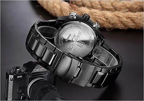 Vista 9 de NAVIFORCE - Reloj de pulsera deportivo para hombre resistente al agua multifunción acero inoxidable analógico digital LED cuarzo color blanco y negro