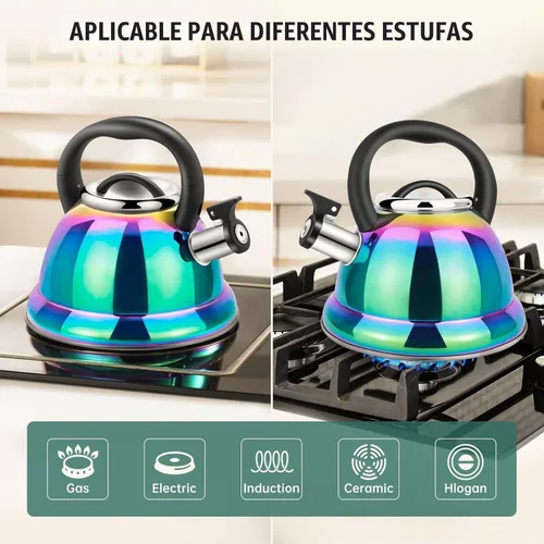 Vista 4 de Hervidor de Té Weftnom, Hervidor 3.7QT, Tetera Silbante de Acero Inoxidable 316, Hervidor de Té para Estufa con Mango Plegable de Enfriamiento