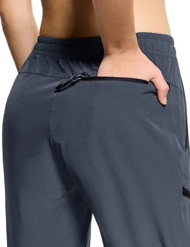 Vista 6 de CQR Pantalones de senderismo para mujer, pantalones cargo elásticos ligeros con bolsillos con cremallera, pantalones deportivos resistentes al agua