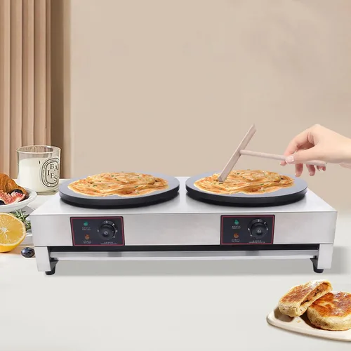 Vista 6 de Crepe Maker comercial eléctrico para panqueques antiadherente, 16 pulgadas, placa de 3400 W, temperatura ajustable para Blintzes, huevos, tortilla