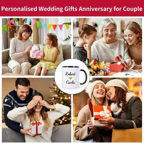 Vista 7 de Regalo de boda del 50 aniversario para padres – Beber café juntos desde 1973 taza de café personalizada con nombre de pareja y año de boda, regalos