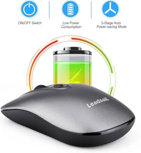 Vista 6 de LeadsaiL Ratón inalámbrico recargable para computadora, 2.4G, portátil, delgado, inalámbrico, menos ruido, para laptop, mouse óptico con 5 niveles