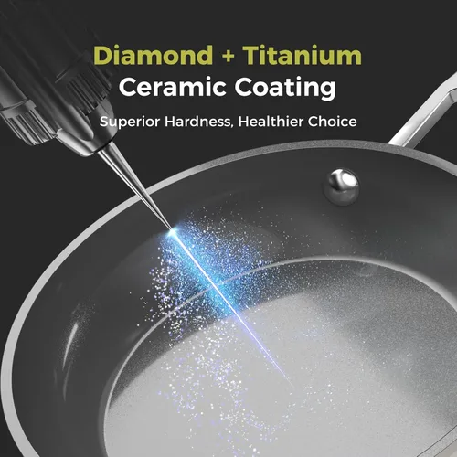 Vista 5 de Sartén antiadherente de cerámica, sartén Diamond-Titan de 8 pulgadas, sartenes antiadherentes con mango Stay Cool para inducción, apto para Beige