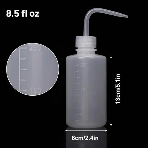 Vista 2 de DEPEPE Paquete de 6 botellas de 250 ml exprimibles para líquidos, botella de plástico LDPE de seguridad con boca estrecha y etiquetas de escala