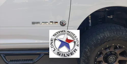 Vista 3 de Muzzys Lone Star Silver Edition - Calcomanía de emblema de Texas, insignia de Longhorn, universal, se adhiere, COMPATIBLE CON Chevy Silverado