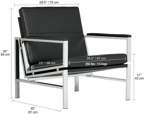 Vista 3 de Atlas Modern Accent Silla en piel mezclada, cromado/negro