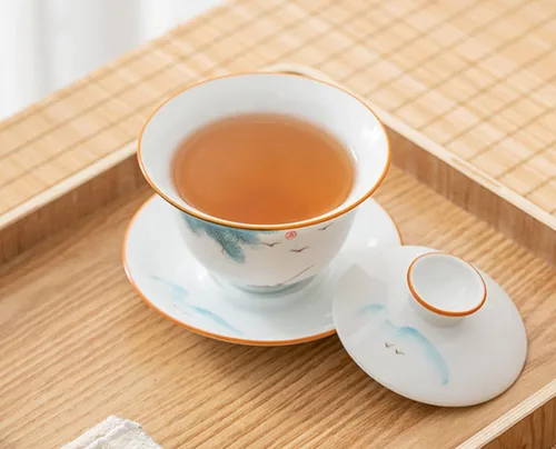 Vista 7 de Emoyi Juego de tazas de té River Pattern Porcelana Gaiwan Kungfu Tazón de té con tapa y platillo 4.1 fl oz