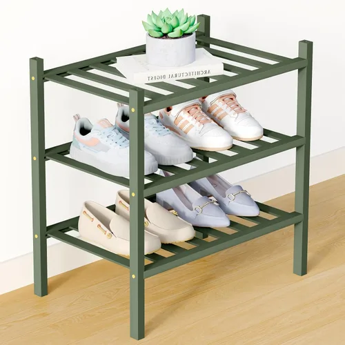 Vista 83 de Smiry Zapatero de bambú para armario, organizador de zapatos de madera de 3 niveles, estante apilable de almacenamiento de zapatos de madera