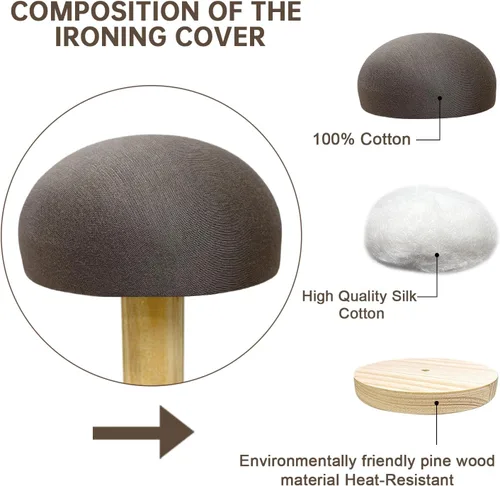 Vista 4 de Bra - Tabla de planchar de madera, mini taburete de almohada de manga acolchada de hierro con base redonda para mesa pequeña, almohadilla