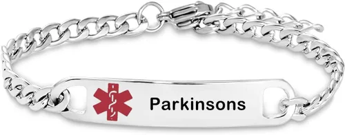 Vista 7 de Pulseras de identificación de alerta médica para hombres y mujeres, cadena de acero inoxidable SOS, identificación de emergencia, ICE Health