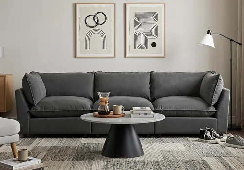 Vista 12 de Iroomy Oversized Modular Sectional Sofa, Chenille Cloud Couch, Deep Comfy Seat, 4-Seater Sofas, Couches, Living Room, Beige