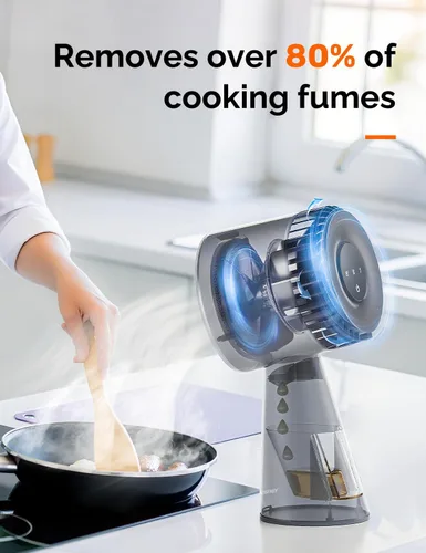 Vista 4 de Campana extractora de cocina portátil, ventilador silencioso de 3 velocidades para encimera con filtros de carbono duales, taza de aceite grande