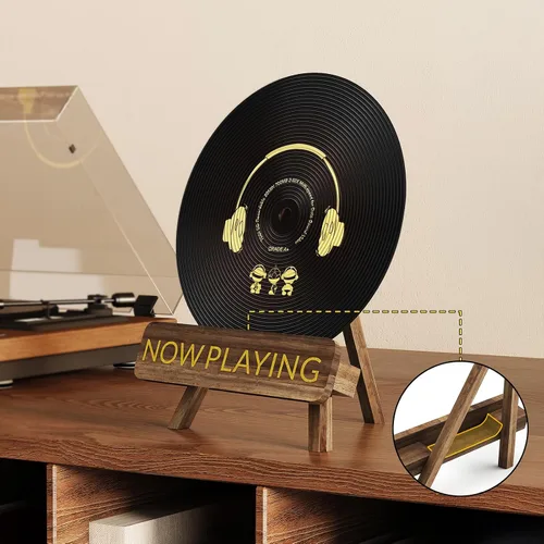 Vista 3 de NiHome Now Playing - Soporte para discos de vinilo de madera retro, elegante soporte de vinilo para decoración del hogar, organizador multifuncional