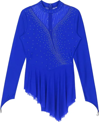 Vista 6 de Vestido de patinaje sobre hielo artístico para mujer, de manga larga, disfraz de baile lírico
