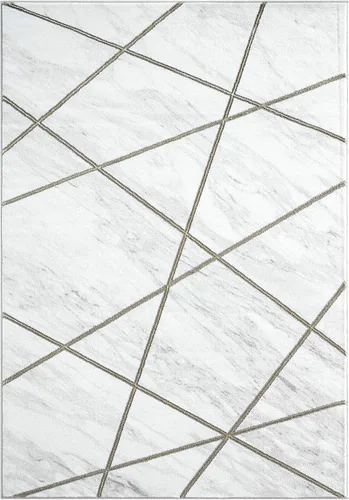 Vista 3 de Abani Luna LUN150A - Alfombra contemporánea de mármol con líneas doradas, 3 x 5 pies