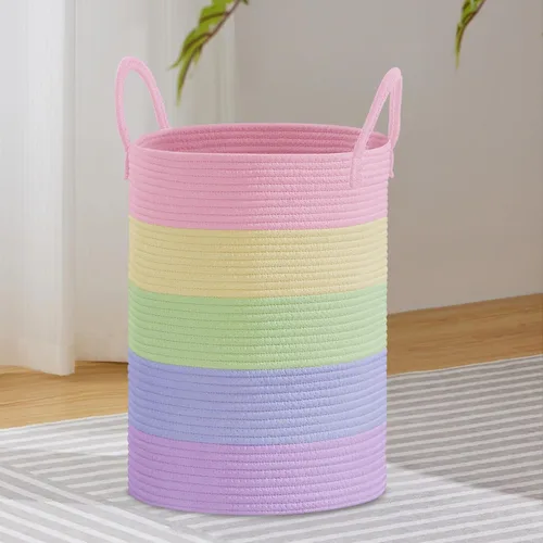 Vista 50 de VIPOSCO Cesta de lavandería tejida pequeña de 30L, color marrón y blanco
