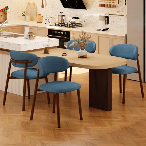 Vista 15 de Juego de 2 sillas de comedor para cocina, tapizadas, modernas, de cuero, original/beige