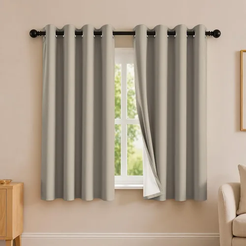 Vista 106 de 2 paneles de cortinas 100% opacas, de peso medio, con aislamiento térmico y ojales para dormitorio, sala de estar, tratamiento de ventana