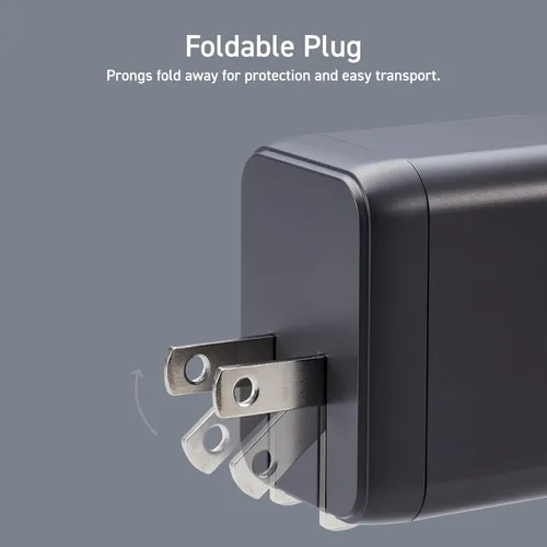 Vista 7 de ELECOM Bloque de cargador de pared USB C de 120W, multipuerto de 3 puertos GaN II Smart PD, carga ultrarrápida, adaptador de corriente compacto