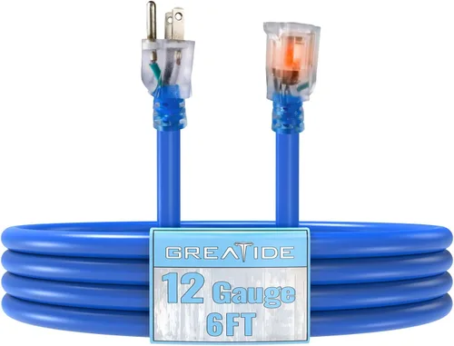 Vista 9 de Cable de extensión para interiores con extremo iluminado, cable de extensión resistente de calibre 12 de 3 pies, cable de extensión de 3 clavijas