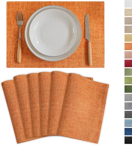 Vista 34 de Demetex - Juego de 4 manteles individuales de mesa de estilo rústico, resistentes al calor, de lino, lavables, de tela, manteles individuales