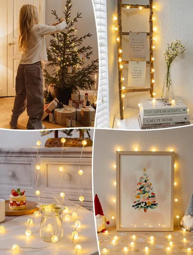 Vista 2 de Guirnalda de luces de globo, 10 pies 30 LED luces decorativas de Navidad, 8 modos de luces de bola de cristal agrietado, luces de hadas parpadeantes