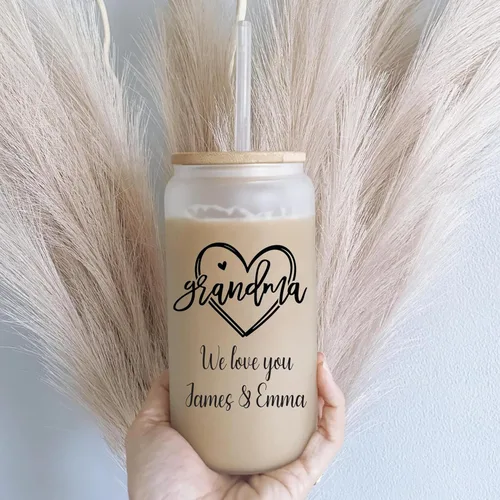 Vista 5 de Regalos personalizados para mejores amigas para mujeres, tazas de vidrio de 16 onzas con tapas y pajitas, taza de café helado, vaso